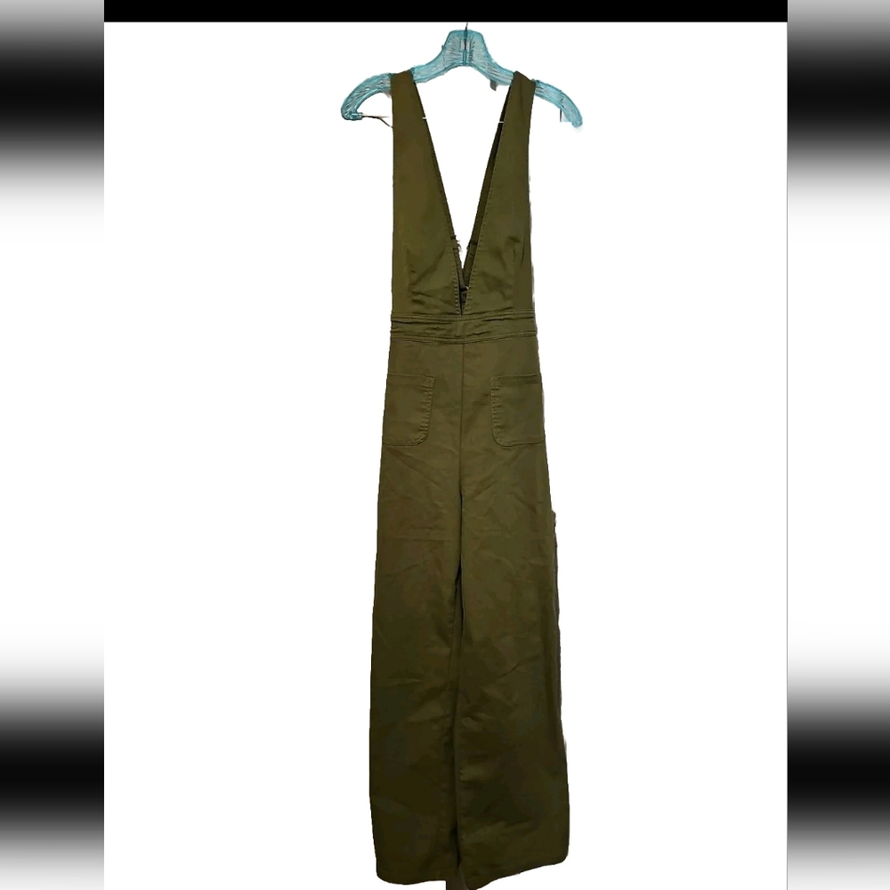 Sincerely Jules Army Green Plunge Front Overalls Size Large